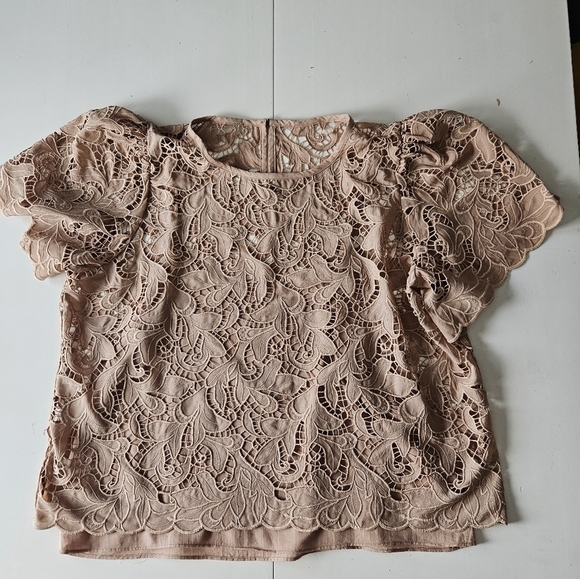 NWOT Express Embroidered Crochet Puff Sleeve Top - Picture 6 of 10